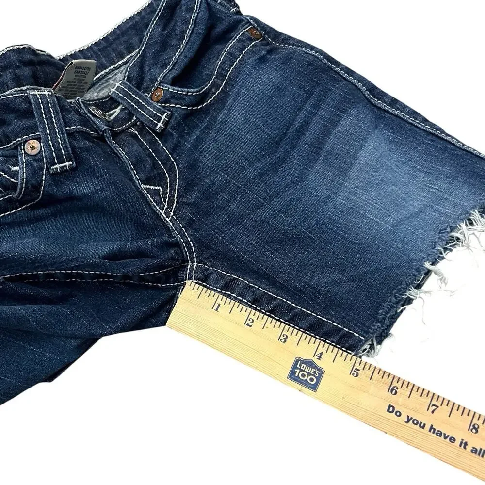 True Religion Cutoff Denim Shorts 25 Dark Low Rise Y2K Festival Western READ